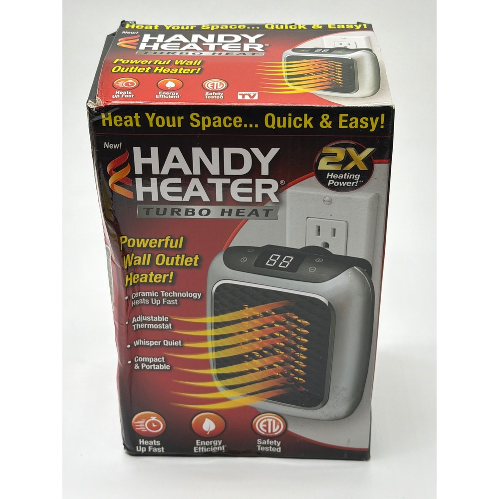 Handy Heater Turbo Heat 800W‎ Wall Outlet Ceramic Space Heater Model 21006 New